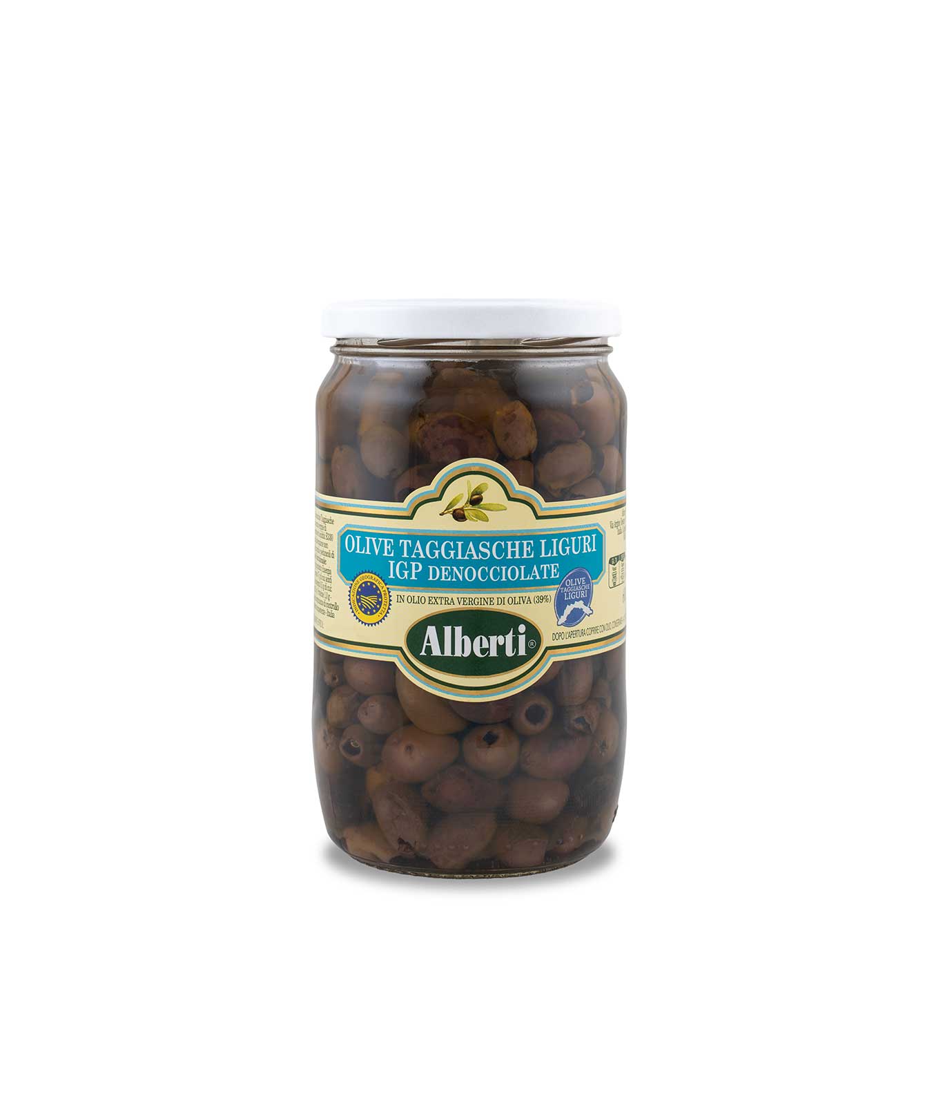Olive "Taggiasche Liguri IGP" Denocciolate in Olio Extra Vergine di Oliva – 600 Gr